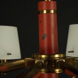Mid-Century 8 arms Stilnovo chandelier in opaline, brass and red lacquer.