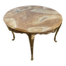 Round onyx coffee table with vintage brass base 1950