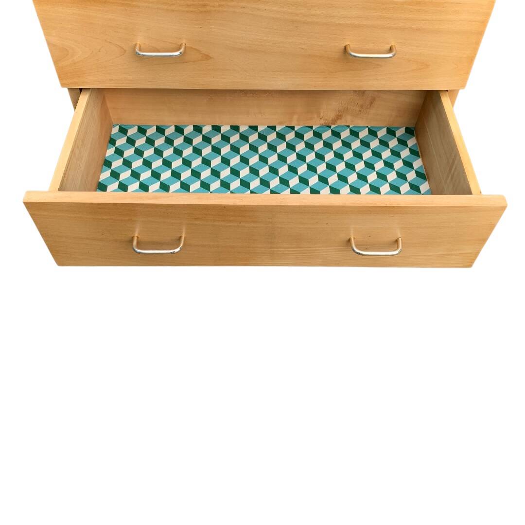 Vintage chest of drawers with compass feet, solid raw beech, 1960s