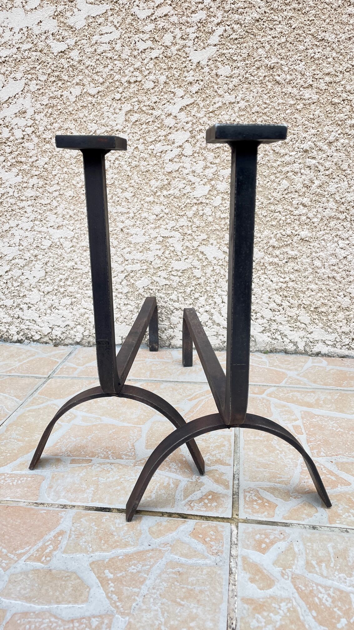 Pair of vintage steel geometric chenets