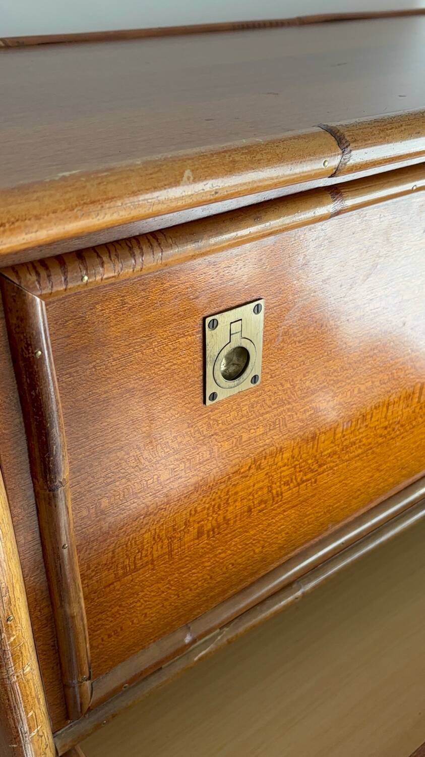 1970s wooden and bamboo bar cabinet