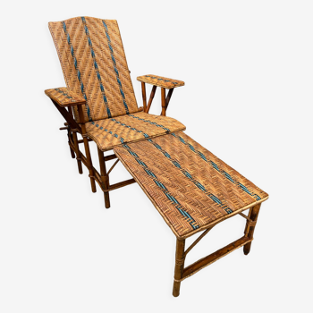 Vintage rattan and wicker deckchair