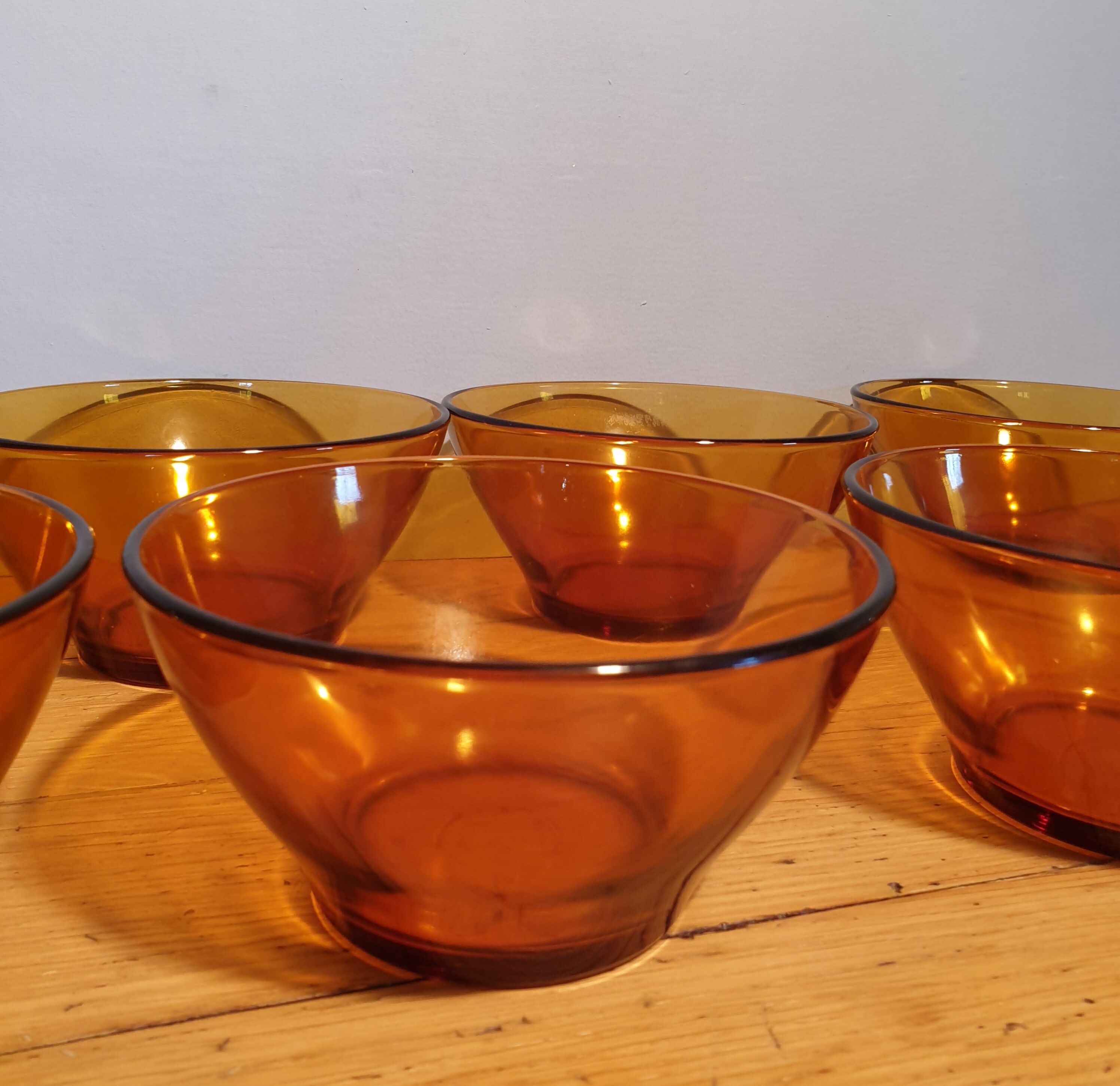 Series of 8 70's amber bowls