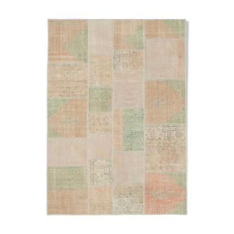 Tapis patchwork oriental contemporain fait à la main 172 cm x 242 cm beige patchwork