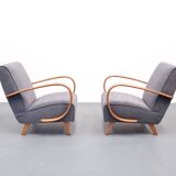 Jindrich Halabala armchair in curved wood, gray bouclette, 1930