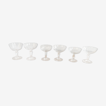 Set of 6 mismatched champagne glasses