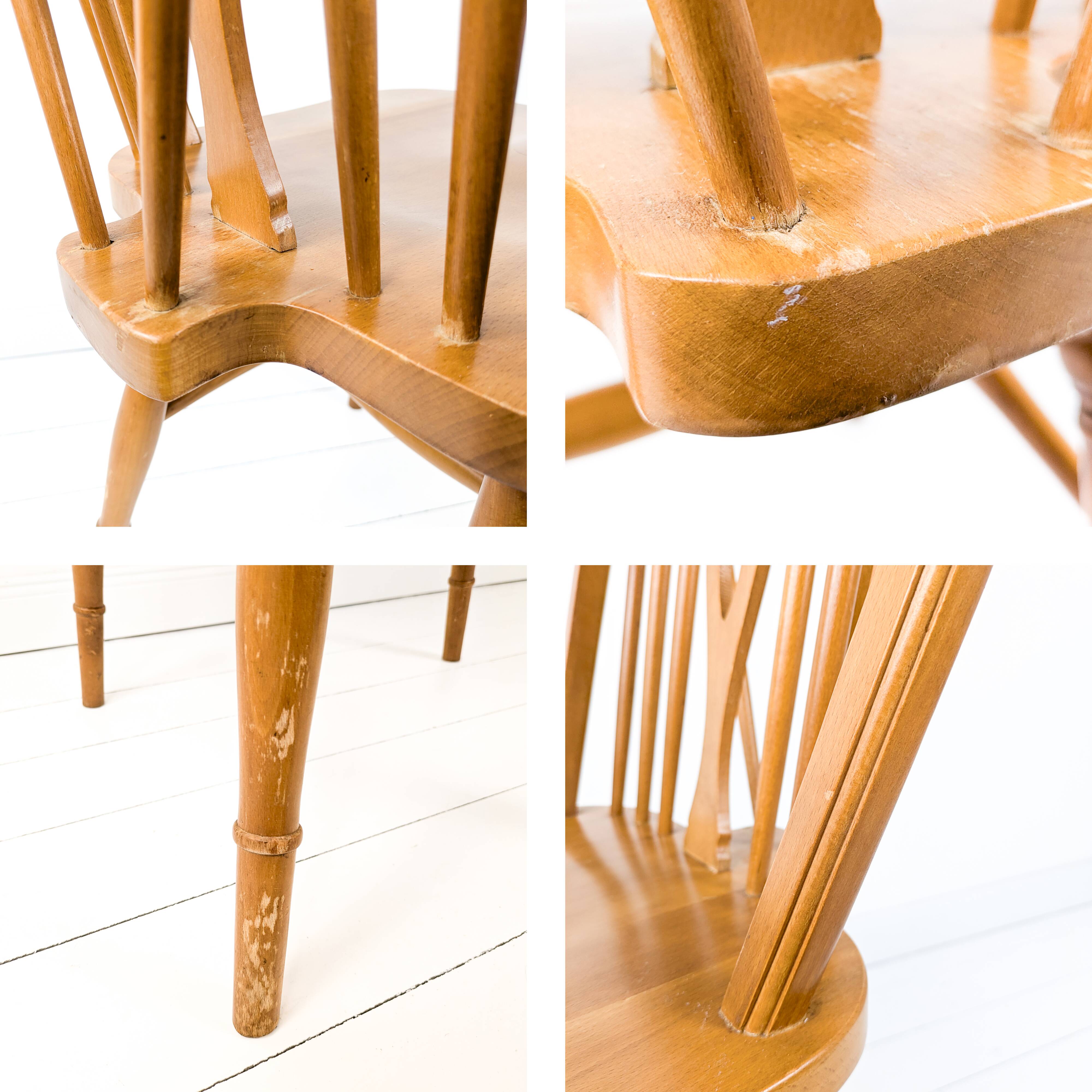 Paire de chaises vintage bois clair, dossier à barreaux, style campagne chic