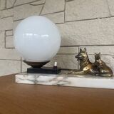 Ancienne lampe de table veilleuse globe opaline marbre