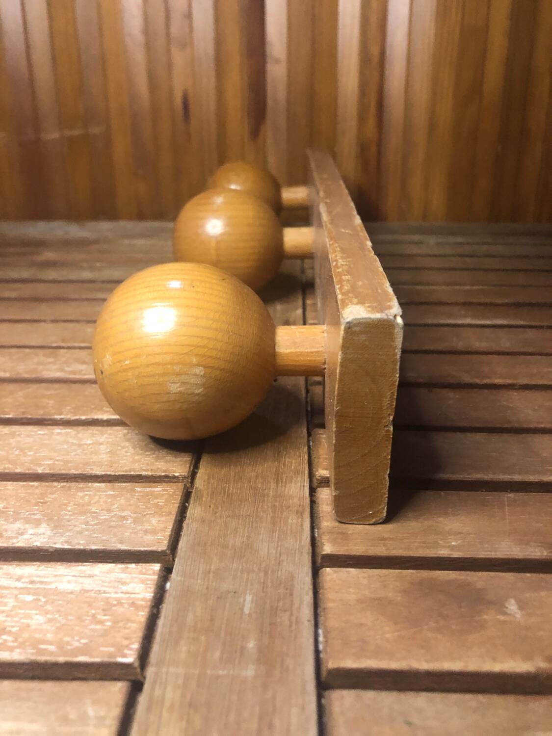Old Wall Coat Rack x3 Vintage Wood #A416