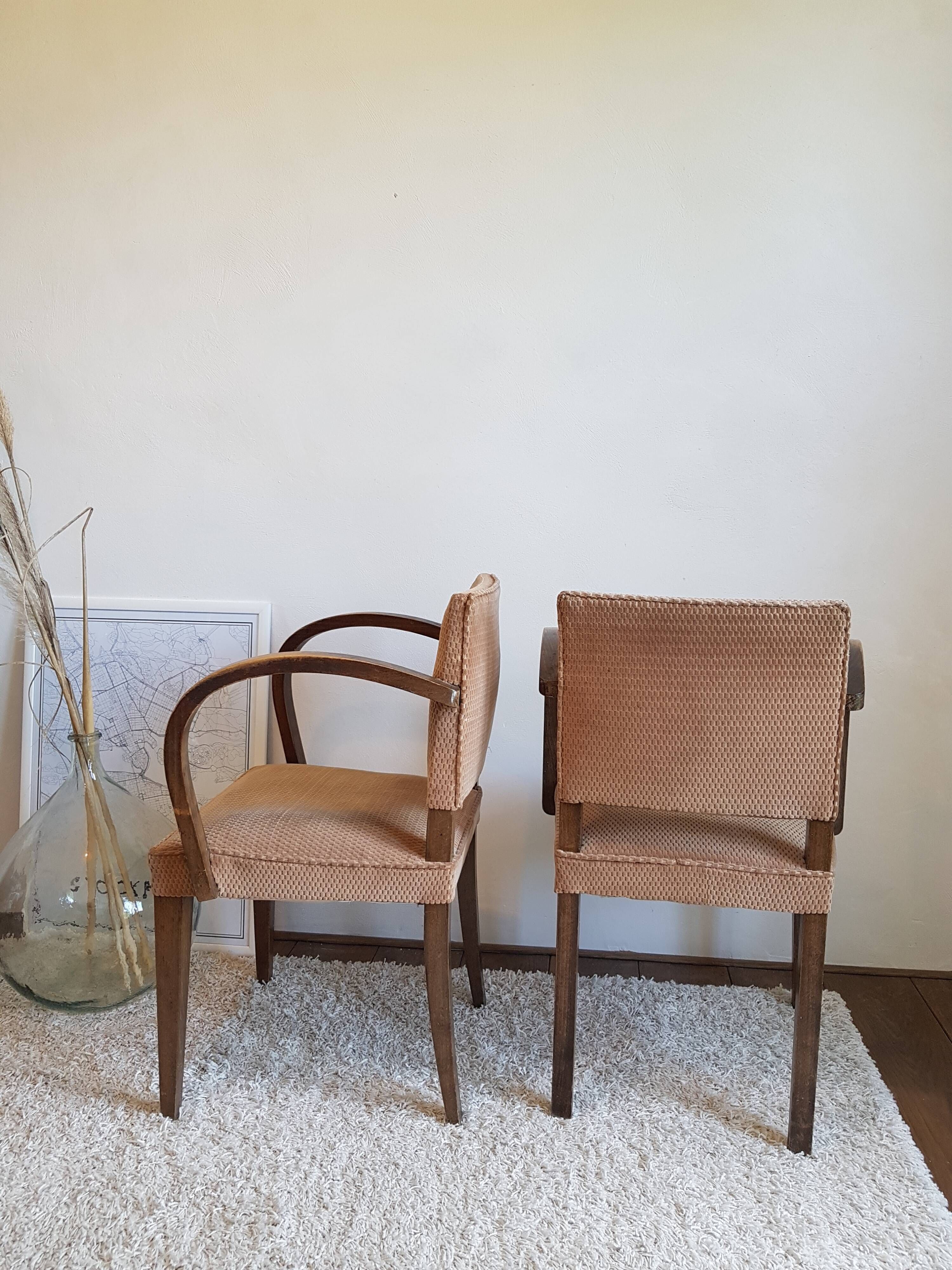 Pair of vintage bridge armchairs-circa 1960-wood and velvet