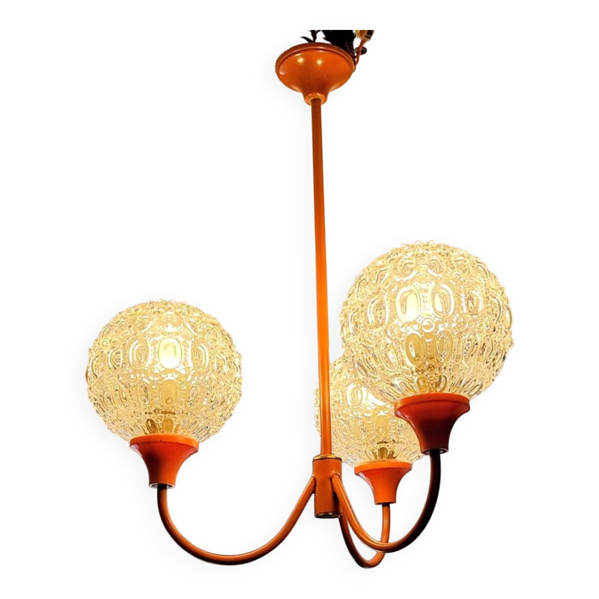 Suspension with 3 orange arms, mid-century, 1960s.