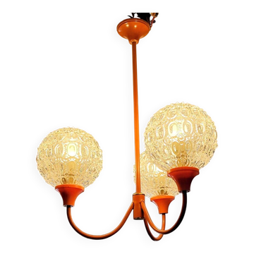 Suspension 3 bras orange, mid-century, année 60's