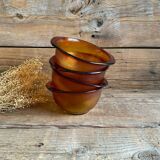 4 amber glass ear bowls