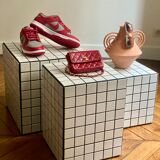 Side table cube gigi tile mosaic white joint black sofa end