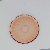 Plat rond art deco vieux rose en verre