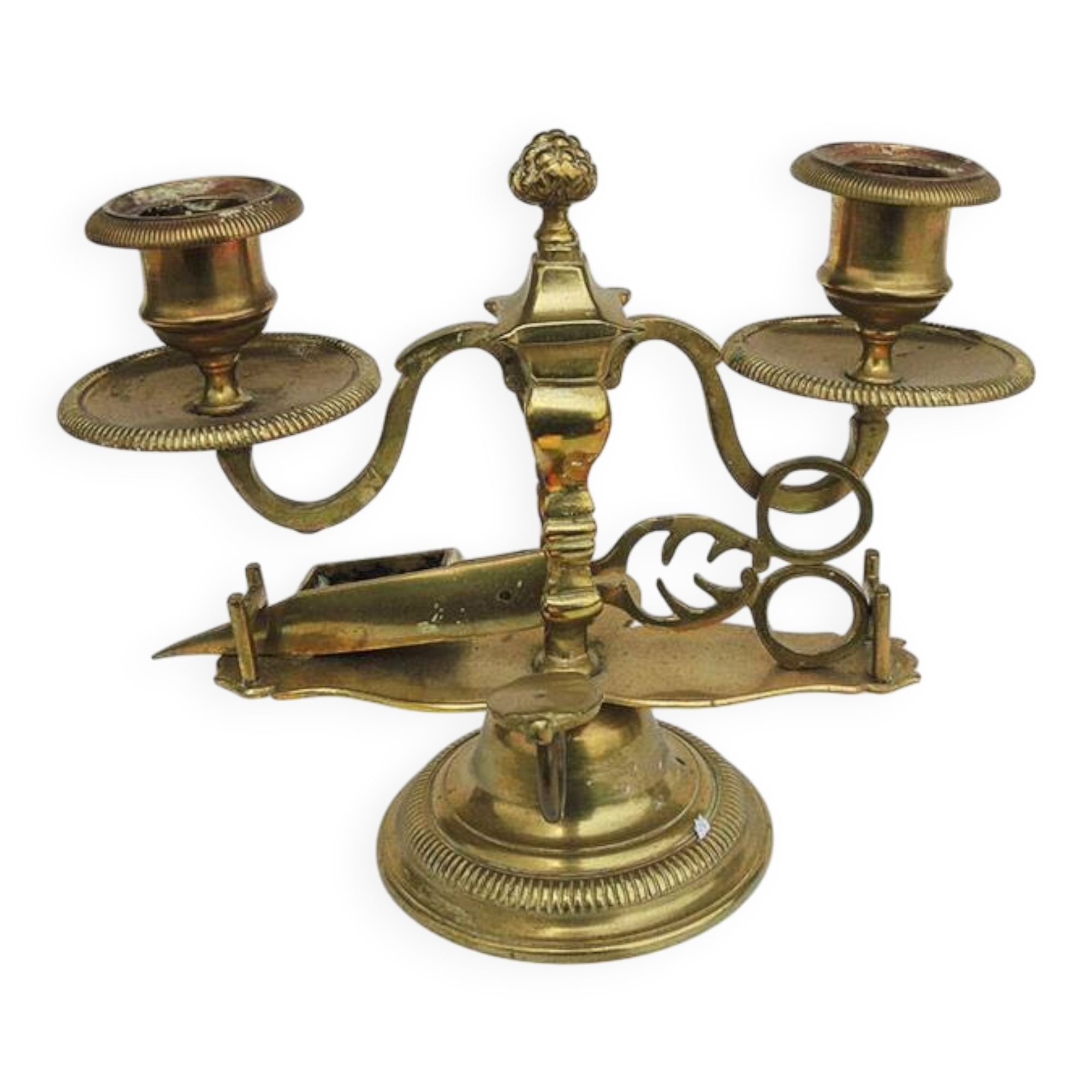 Antique 2-light candelabrum with scissors in bronze or brass.