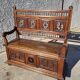 Breton chest bench hunting scene in chene