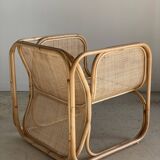 Amsterdam rattan armchair with U-shaped armrest, squared canework