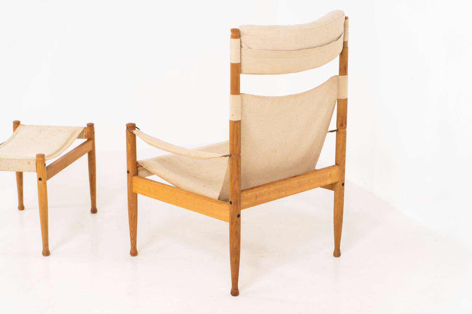 Chaise safari et ottoman en chêne par Niels Eilersen pour Erik Wørts