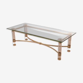 Vintage 70's table in brass and lucite design by sandro petti for metalarte