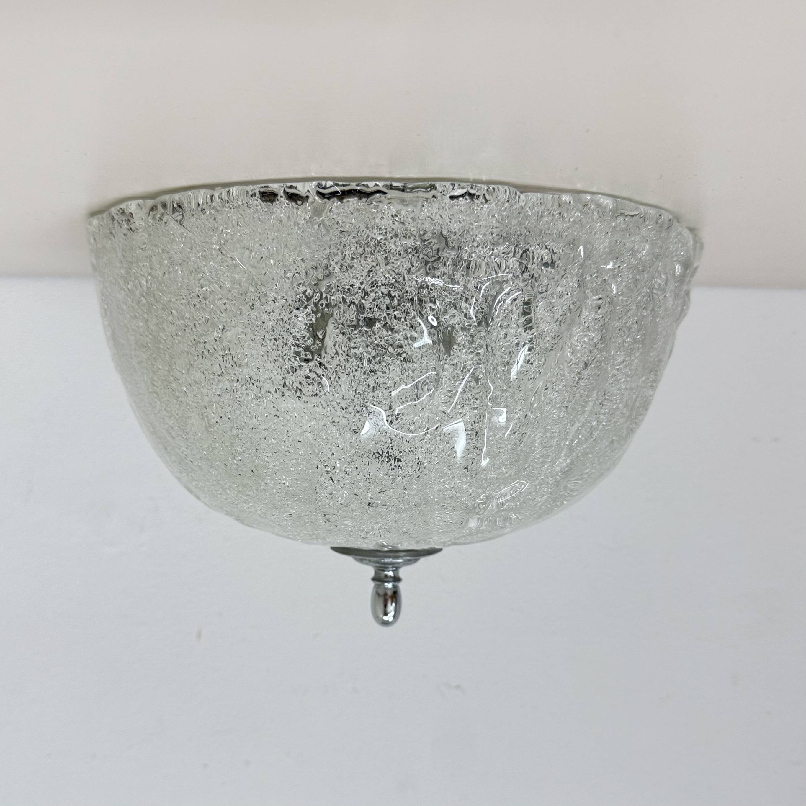 Vintage frosted ice glass ceiling lamp , 1970s
