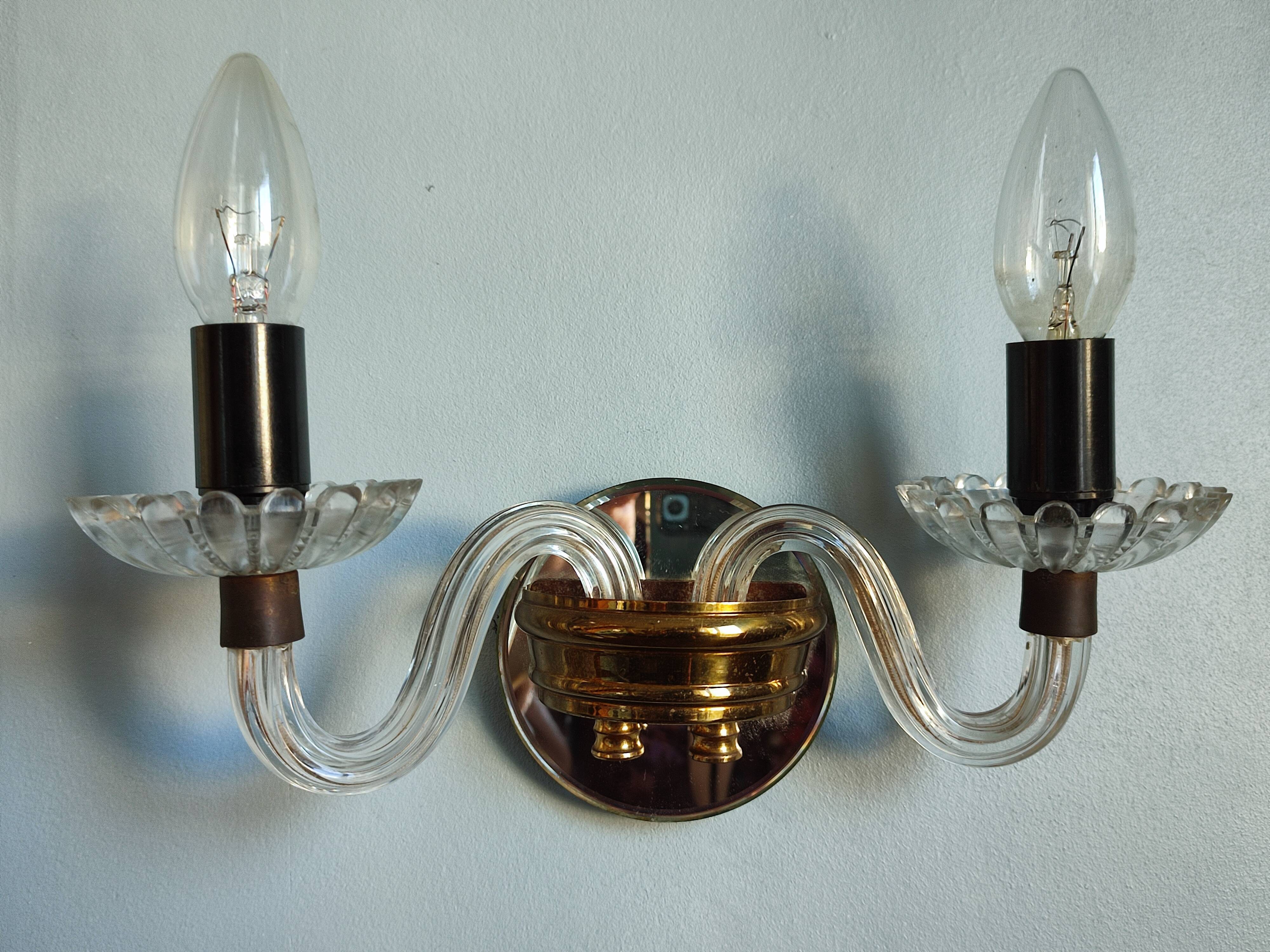Pair of vintage glass/mirror two-arm wall lights
