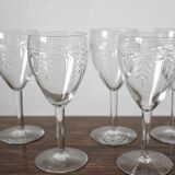 8 Vintage Frieze Etched Crystal Red Wine Glasses