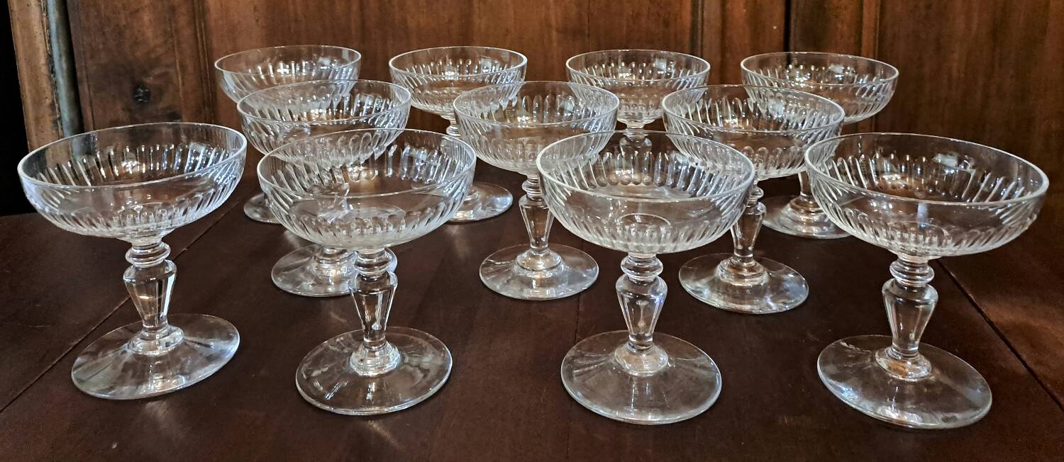 11 old crystal Champagne glasses