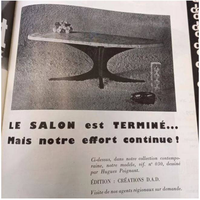 Table basse Hugues Poignant, teck et marbre, 1950-60