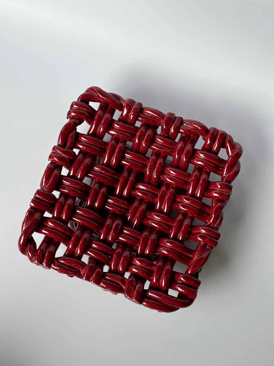 Burgundy woven ceramic basket bowl