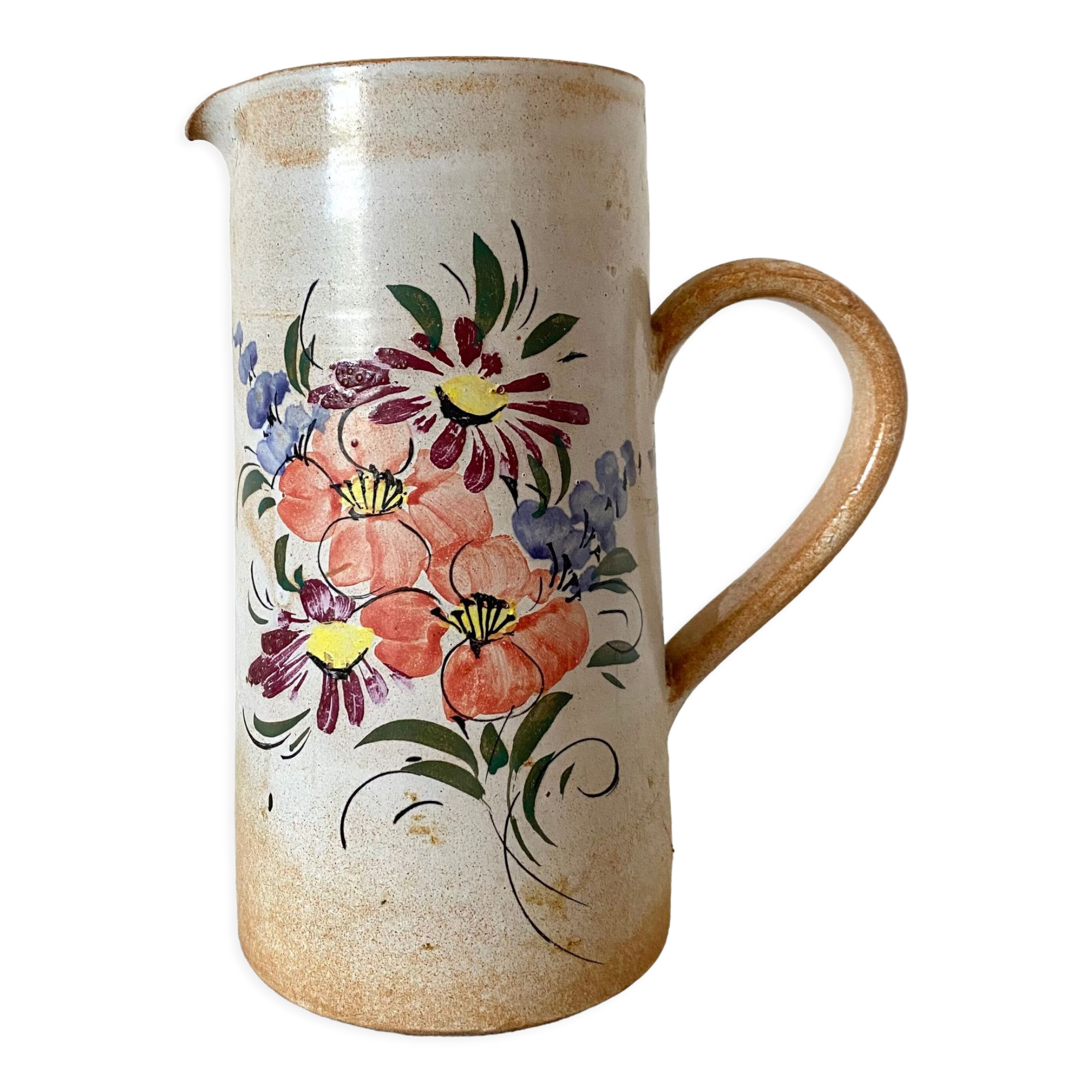Stoneware pitcher with floral decoration