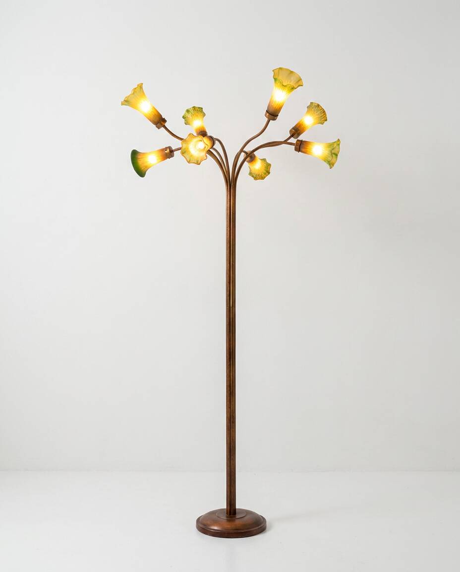 Vintage floral floor lamp with 8 branches Art Nouveau