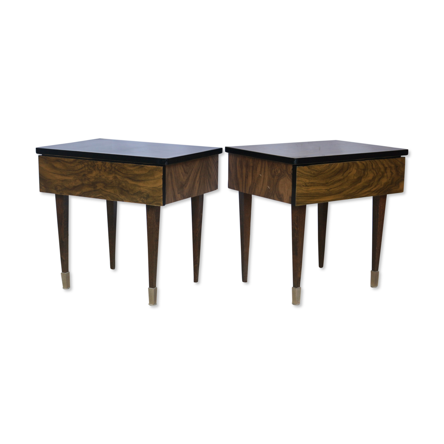 Pair of bedside table varnished wood 60s