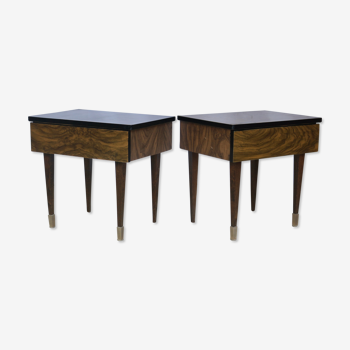 Paire de tables de chevet bois vernis années 60