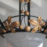 Lustre Art déco en fer forgé et verre Muller Frères Lunéville
