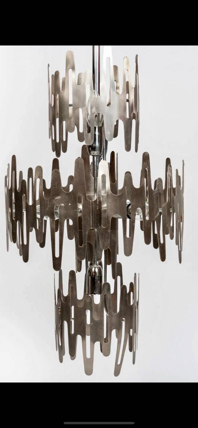 Brutalist stainless steel candlestick, France 1970