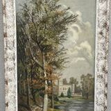 Oil on panel, animated landscape of a walker, Signed Ramos, early 20th century