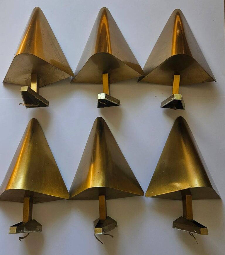 Ensemble de six lampes murales en laiton rares des années 1970, Allemagne.