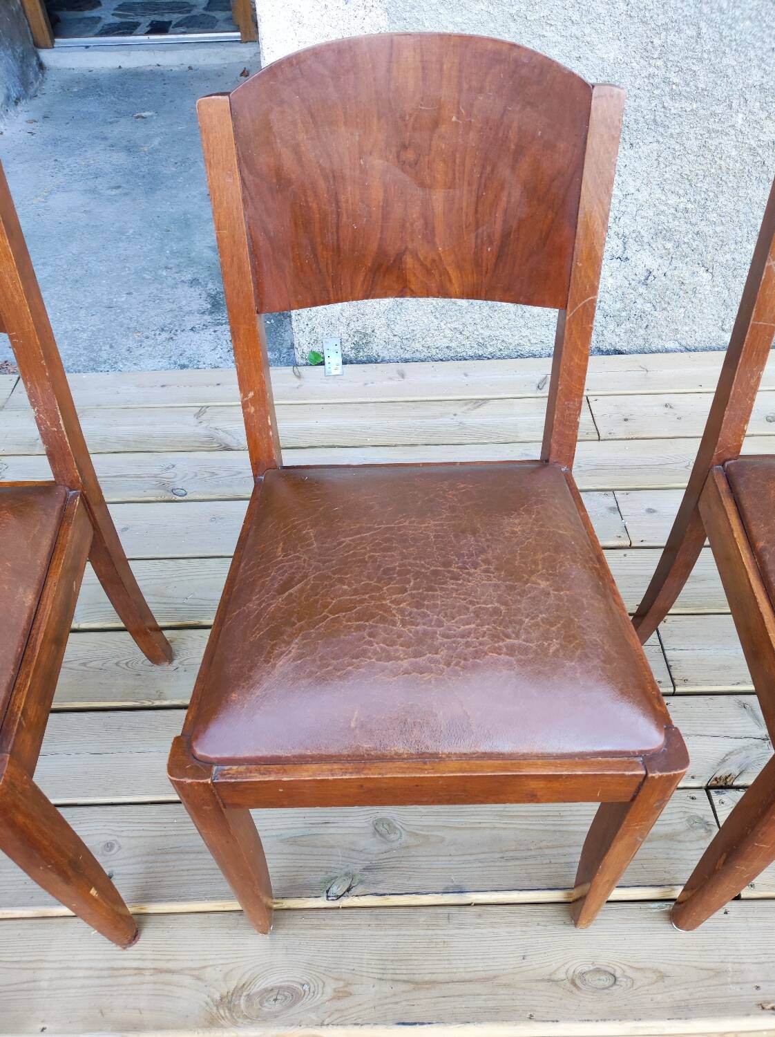 Set of 6 STELLA chairs, Art Deco, leather seat