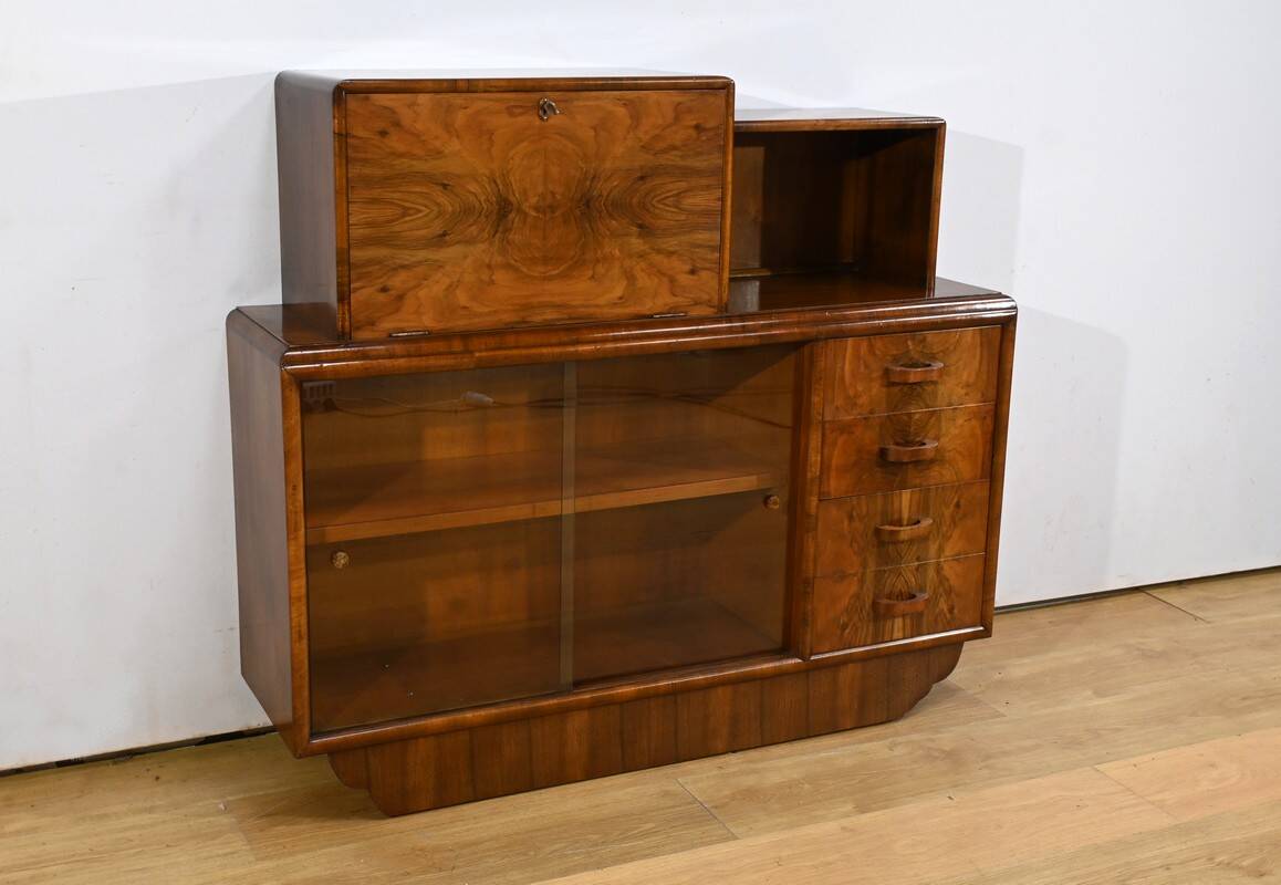 Meuble Vitré Rurka en Ronce de Noyer, Art Déco – 1940