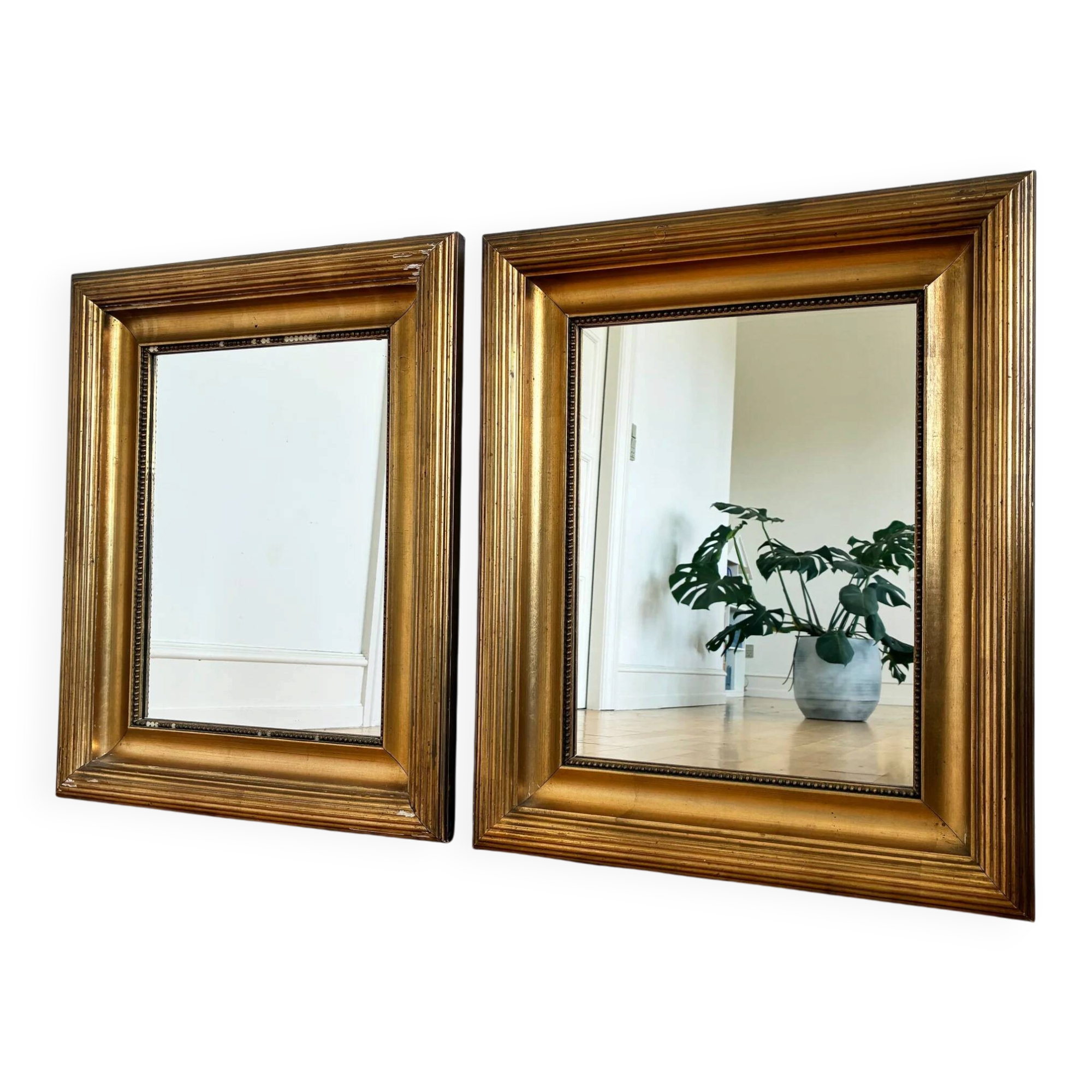 Paire de miroirs muraux en bois doré danois antiques, fin du 19e siècle