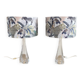 Pair large clear crystal val saint lambert table lamps - belgium 1950's