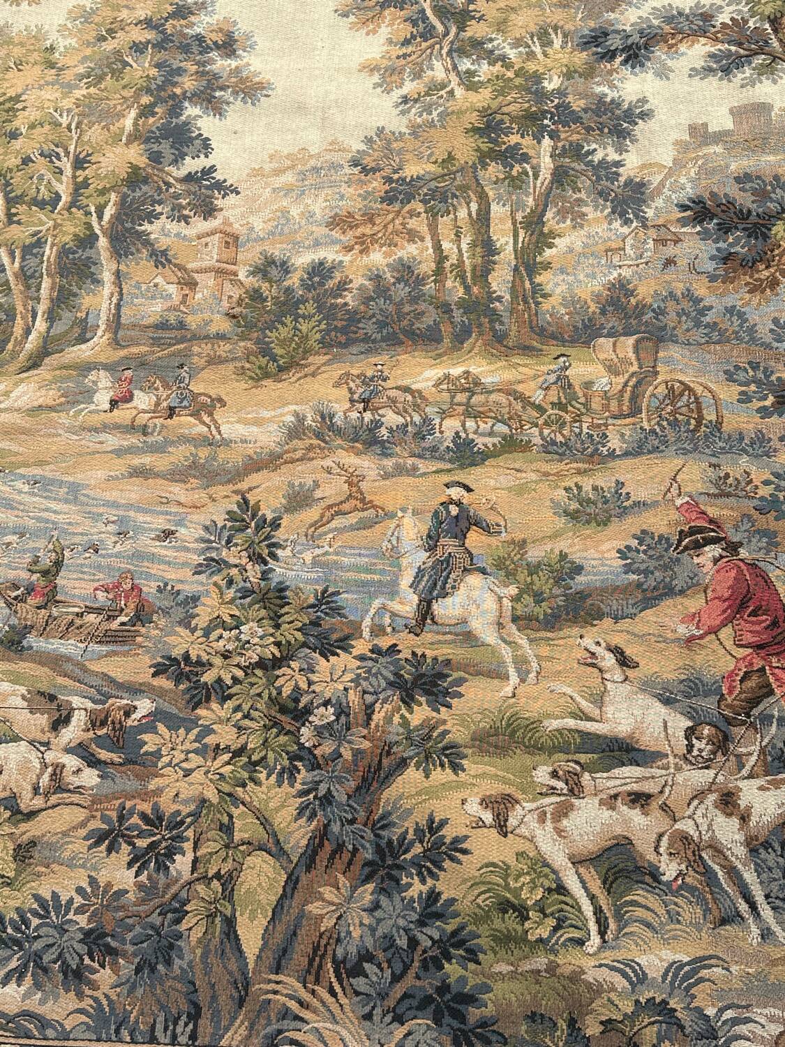 Vintage Aubusson jacquard tapestry "Hunting Scene"