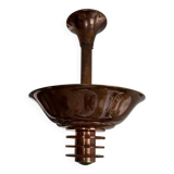 Vintage modernist chandelier, copper and glass, France 1930
