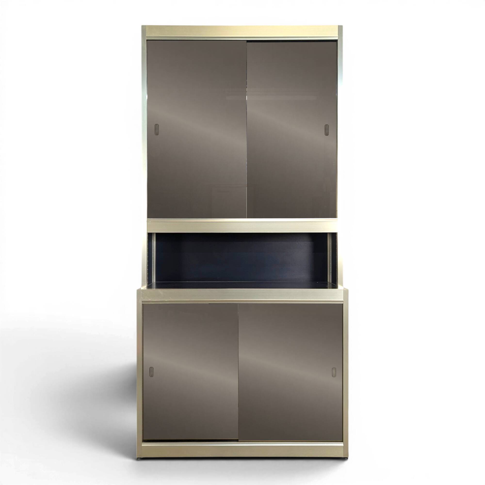 Vintage aluminium and glass display cabinet from the 1980s.