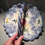Breton earthenware basket with floral decoration empty pocket fruit cutter
