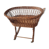 Old vintage rattan crib on wheels, missing a handle 60 by 40cm high 52cm for doll