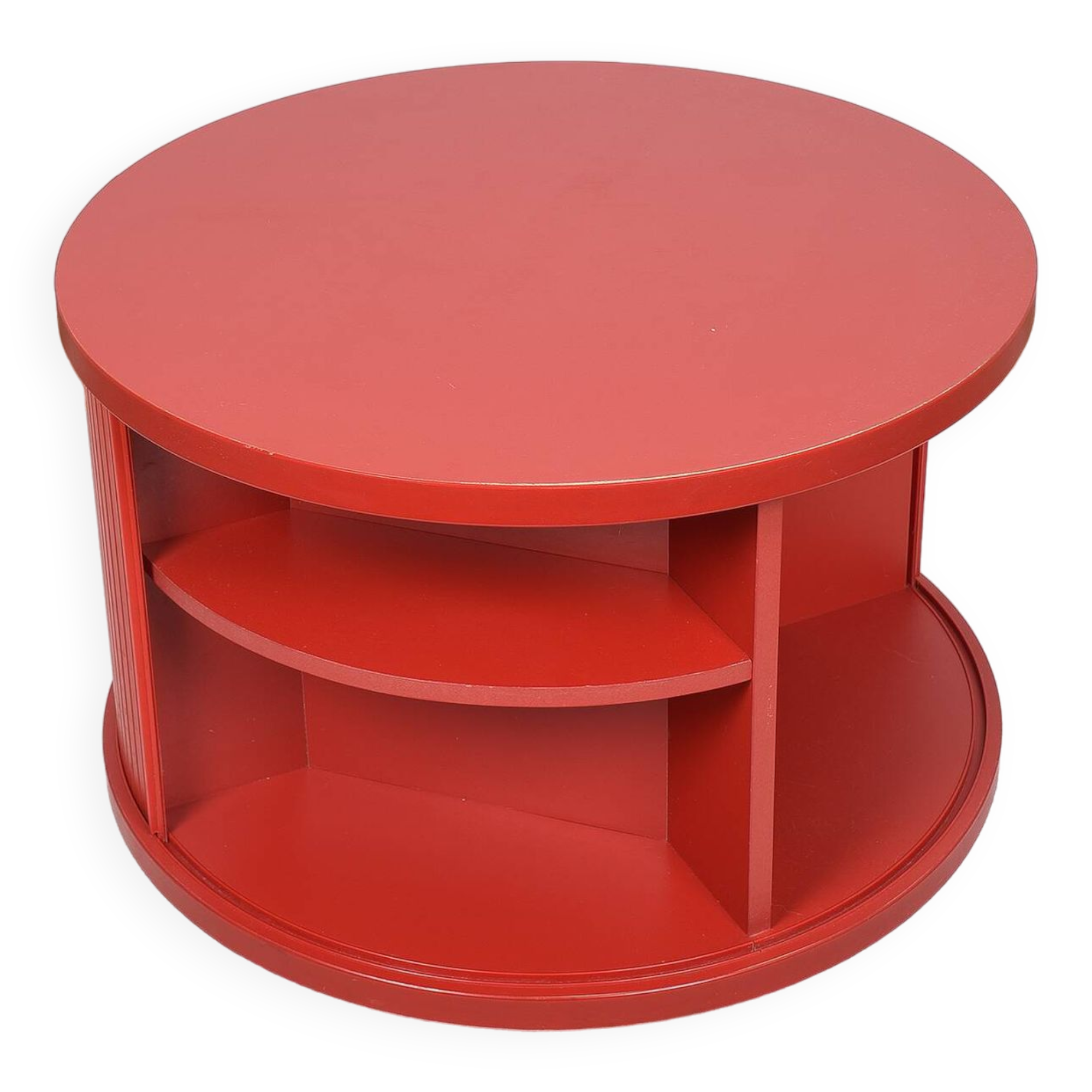 vintage ikea table, with storage shelves inside and sliding doors