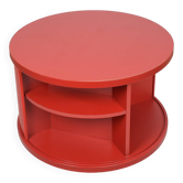 vintage ikea table, with storage shelves inside and sliding doors