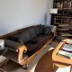 Large Biedermeier sofa for 3/4 people in striped Norwegian wood – 19th century